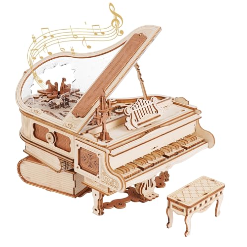 RoWood 3D Puzzle Magisches Klavier Spieluhr aus Holz mit Zahnradantrieb, DIY Holzpuzzle Modellbausatz Bastelsets Geschenk für Erwachsene und Teenager von RoWood