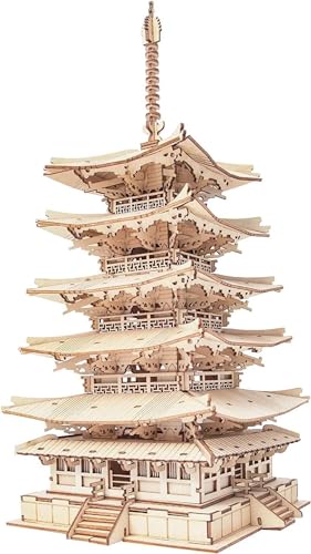 RoWood 3D Puzzle Modellbau Bausatz aus Holz - DIY Holzpuzzle Modellbausatz für Erwachsene und Kinder - Weihnachten Geburtstag Geschenke für Männer und Frauen – Fünfstöckige Pagode von RoWood