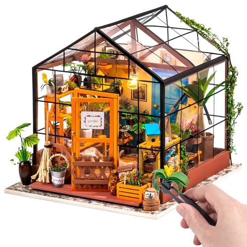 RoWood DIY Miniatur Haus Puppenhaus Gewächshaus mit Licht, DIY Mini Holz Haus Modell Set, Bastelset Geburtstag Geschenke für Erwachsene Frauen Mädchen - Cathys Blumenhaus von ROKR