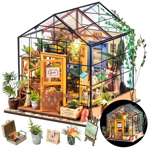 RoWood DIY Miniatur Haus Puppenhaus Gewächshaus mit Licht, DIY Mini Holz Haus Modell Set, Bastelset Geburtstag Geschenke für Erwachsene Frauen Mädchen - Cathys Blumenhaus von RoWood