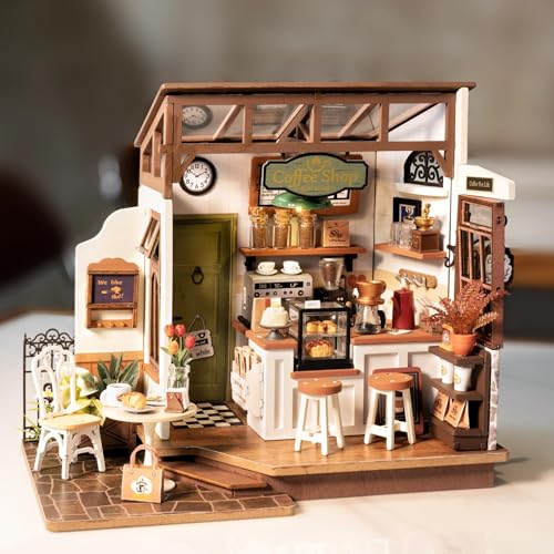 RoWood Miniatur Puppenhaus aus Holz, Café, Basteln, Mini-Haus aus Holz, Geschenk zum Geburtstag, für Erwachsene, Damen, Mädchen, LAT-DG162 von ROKR