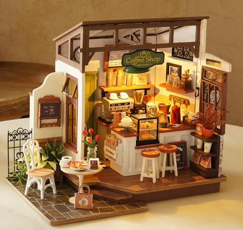 RoWood Miniatur Puppenhaus aus Holz, Café, Basteln, Mini-Haus aus Holz, Geschenk zum Geburtstag, für Erwachsene, Damen, Mädchen, LAT-DG162 von RoWood
