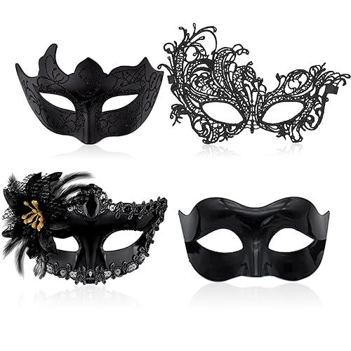 RoadLoo Venezianischen Masquerade Maske, 4 Stück Maskerade Masken Party Karneval Mask Damen Herren Venezianische Maske Damen Spitze Maske für Halloween Weihnachten Karneval Party Kostüm RoadLoo Venezianischen Masquerade Maske, 4 Stück Maskerade Masken Party Karneval Mask Damen Herren Venezianische Maske Damen Spitze Maske für Halloween Weihnachten Karneval Party Kostüm von RoadLoo