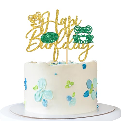 Tortenaufsatz Frosch Happy Birthday – Regenwald-Geburtstagskuchenzubehör – Hapi Burfday Babyparty Party Dekoration – Goldglitzer von RoadSea