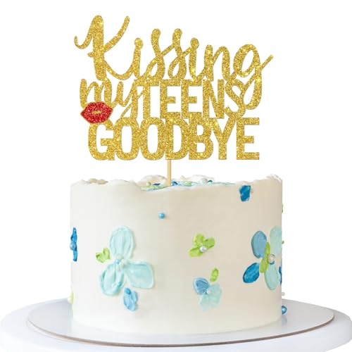 Tortenaufsatz "Kissing My Teens Goodbye", Kuchendekoration für Mädchen, 17., 18., 19., 20. Geburtstag, Party-Dekoration, goldfarbener Glitzer Tortenaufsatz "Kissing My Teens Goodbye", Kuchendekoration für Mädchen, 17., 18., 19., 20. Geburtstag, Party-Dekoration, goldfarbener Glitzer von RoadSea