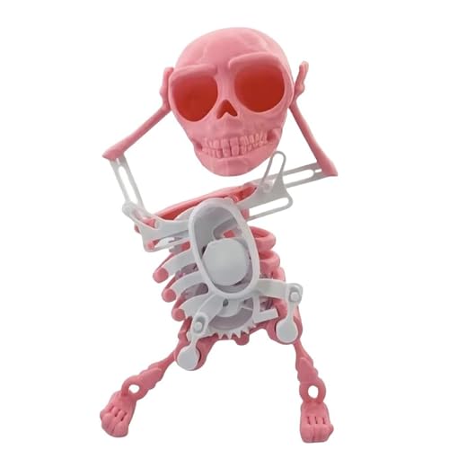 Mini-Puppe mit schüttelndem Totenkopf, 3D-Druck, Keine Batterie erforderlich, aufziehbares Skelett-Tanzspielzeug,Desktop-Frühlings-Uhrwerk-Spielzeug, Geburtsta Rosa von Roadoor