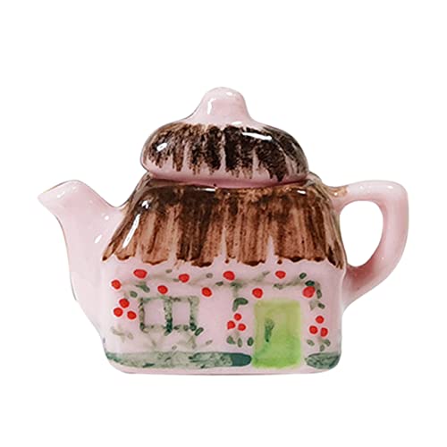 Miniatur Keramik Teekanne Spielzeug, Puppenhaus Pretend Play Möbel Porzellan Teekessel Rosa 1Size von Roadoor