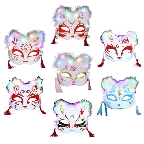 Roadoor 5 Stück Therian-Maske | DIY weiße Katzenmasken mit LED-Beleuchtung | Cosplay Dress Up Maske Halloween Kostüm Maskerade Prop C von Roadoor