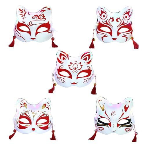Roadoor 5 Stück Therian-Maske | DIY weiße Katzenmasken mit LED-Beleuchtung | Cosplay Dress Up Maske Halloween Kostüm Maskerade Prop D von Roadoor