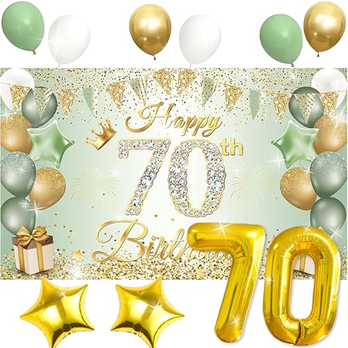 70. Geburtstag Dekorationen für Frauen Salbeigrün Gold 70. Luftballons Dekorationen Happy 70th Birthday Hintergrund Banner für 70 Jahre alt Geburtstag Party Dekor 70. Geburtstag Dekorationen für Frauen Salbeigrün Gold 70. Luftballons Dekorationen Happy 70th Birthday Hintergrund Banner für 70 Jahre alt Geburtstag Party Dekor von Roaring Good Time