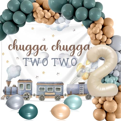 Chugga Chugga Two Birthday Party Decorations 2nd Train Birthday Decorations Retro Vintage Train Balloons Backdrop Number 2 Foil Balloon for 2 Year Old Party von Roaring Good Time