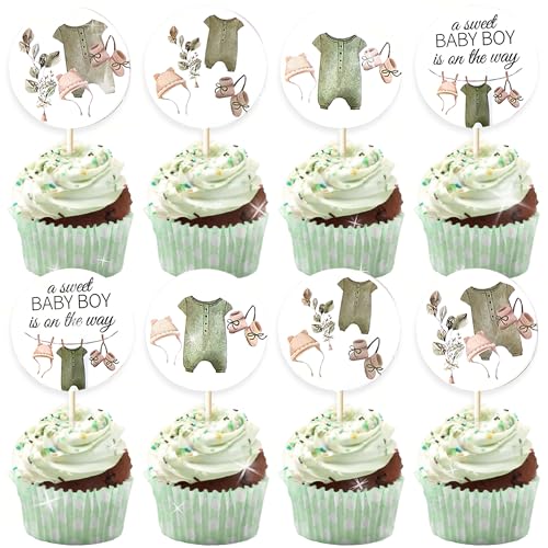 Cupcake-Topper im Boho-Stil, für Babypartys, für Babyparty, Babykleidung, Duschdekoration, Salbeigrün, 24 Stück Cupcake-Topper im Boho-Stil, für Babypartys, für Babyparty, Babykleidung, Duschdekoration, Salbeigrün, 24 Stück von Roaring Good Time