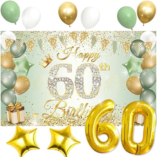 Dekorationen zum 60. Geburtstag für Frauen, Salbeigrün und Gold, Luftballons zum 60. Geburtstag, Dekoration für 60. Geburtstag, Party-Dekoration Dekorationen zum 60. Geburtstag für Frauen, Salbeigrün und Gold, Luftballons zum 60. Geburtstag, Dekoration für 60. Geburtstag, Party-Dekoration von Roaring Good Time