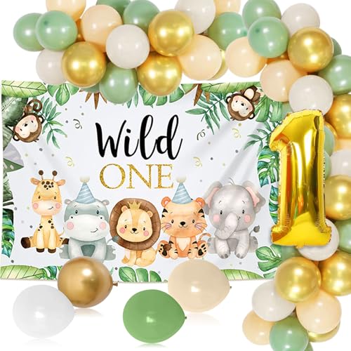 Dschungel 1. Geburtstag Dekorationen für Jungen Mädchen Safari Wild One Birthday Dekorationen Salbeigrün Ballon Tier Dschungel Thema Party Supplies von Roaring Good Time