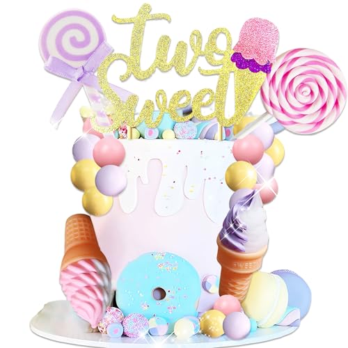 Eis Kuchen Topper Zwei Süße Party Tortenaufleger Donut 2. Geburtstag Partydekorationen Donut Eiscreme Party Tortenaufleger Dekor für Süßes Dessert Geburtstag Zubehör von Roaring Good Time