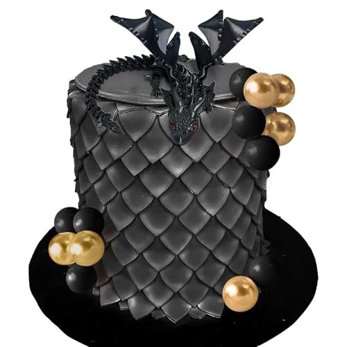 Fantasy schwarzer 3D-Drachen-Kuchenaufsatz Dracheneier Kuchendekoration schwarze Kugeln Kuchendekoration für Babyparty, Geburtstag, Hochzeit, Partyzubehör von Roaring Good Time
