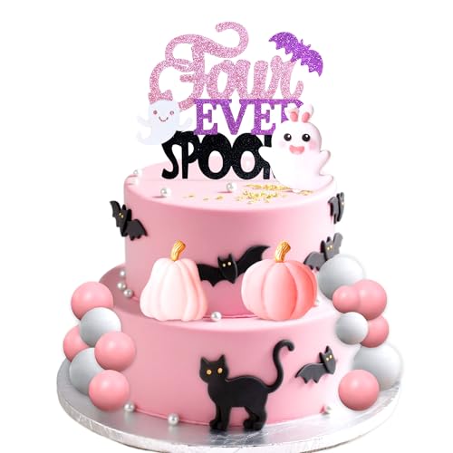 Four Ever Gruseliger Tortenaufsatz "Boo I'm Four", rosa für Halloween, 4. Geburtstag, Party-Dekorationen für Halloween, Mädchen, 4 Jahre alt von Roaring Good Time