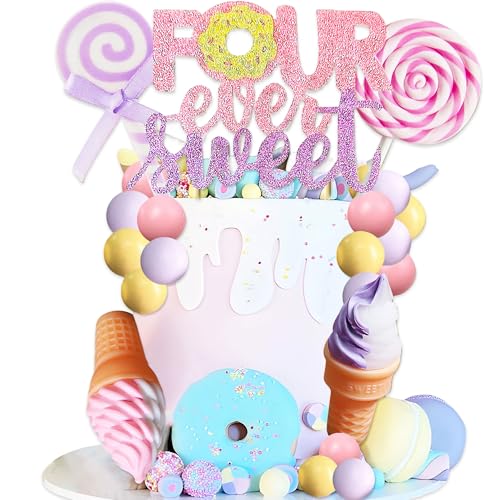 Four Ever Sweet Kuchen Topper Donut Dekoration zum 4. Geburtstag Donut Eiscreme Party Kekse Deko für Geburtstagsfeiern mit Süßigkeiten Dessert Thema Partyzubehör Four Ever Sweet Kuchen Topper Donut Dekoration zum 4. Geburtstag Donut Eiscreme Party Kekse Deko für Geburtstagsfeiern mit Süßigkeiten Dessert Thema Partyzubehör von Roaring Good Time