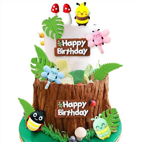 Marienkäfer Tortendekoration Insekt Käfer Spielzeugfiguren für Kinder Insekt Thematische Party Geschenk Füller Cupcake Topper Raupe Pilz Tortendekor für Geburtstagsfeier von Roaring Good Time