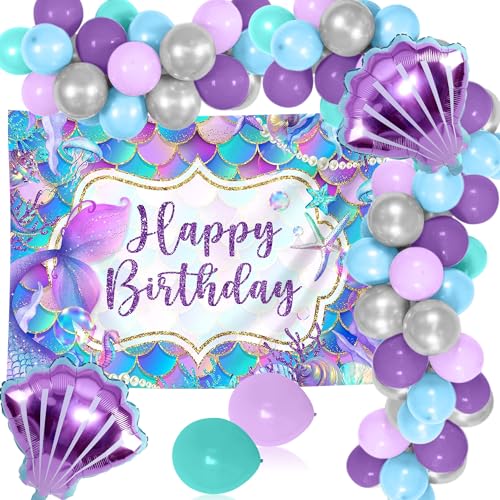 Meerjungfrau Geburtstag Banner Luftballons Meerjungfrau Geburtstag Dekoration Mädchen Muscheln Strand Party Dekorationen Supplies Unter dem Meer Party Dekorationen von Roaring Good Time