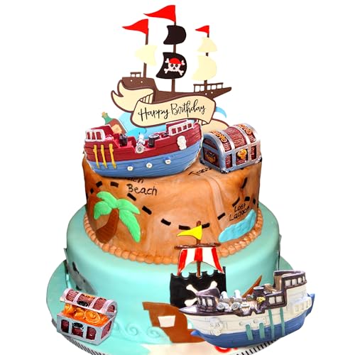 Piratenschiff-Kuchenaufsatz, nautisches Segelboot-Modell, Dekorationsset, Goldmünzen und Piraten-Edelsteine, Piraten-Schatztruhe, Kompass für Kinder, Piraten-Geburtstagsparty-Zubehör Piratenschiff-Kuchenaufsatz, nautisches Segelboot-Modell, Dekorationsset, Goldmünzen und Piraten-Edelsteine, Piraten-Schatztruhe, Kompass für Kinder, Piraten-Geburtstagsparty-Zubehör von Roaring Good Time