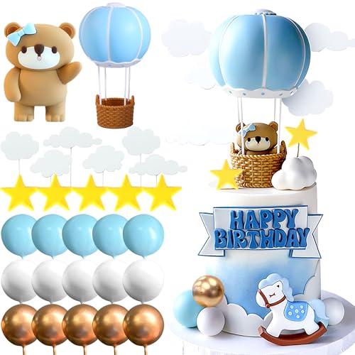 Roaring Good Time Blau Teddybär Tortendeko für Junge - 1 Jahr Taufe Kuchen Dekoration für Hochzeit, Baby Shower, Geburtstag Party von Roaring Good Time