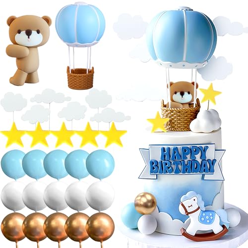 Roaring Good Time Blau Teddybär Tortendeko für Taufe Junge 1 Jahr Kuchen Dekoration für Hochzeit Baby Shower Geburtstag Party von Roaring Good Time