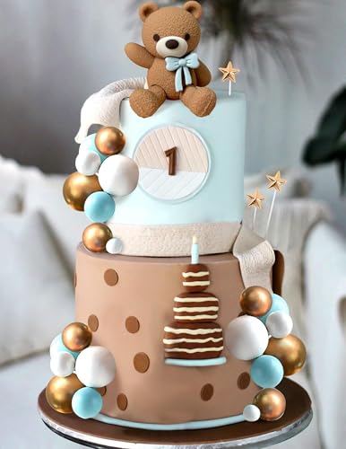 Roaring Good Time Blau Teddybär Tortendeko für Taufe Junge 1 Jahr Kuchen Dekoration Hochzeit Babyshower Geburtstag Party von Roaring Good Time