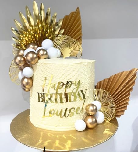 Roaring Good Time Boho Champagner Kuchendekoration Goldkugeln Kuchendeko Goldpalmenblätter Kuchen dekoration Weiß Goldkugel für Hochzeit Geburtstag Jahrestag von Roaring Good Time