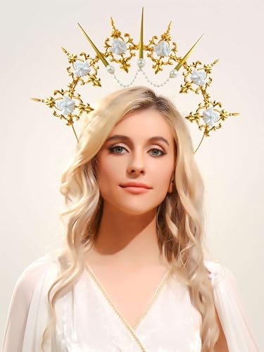 Roaring Good Time Golden Virgin Halo Hair Hoop Goldene Halo Krone Stirnband mit Stachelkrone Sunburst Zip Tie Goldene Krone für Halloween Haar Accessoire Cosplay Festzug Festival Renaissance Roaring Good Time Golden Virgin Halo Hair Hoop Goldene Halo Krone Stirnband mit Stachelkrone Sunburst Zip Tie Goldene Krone für Halloween Haar Accessoire Cosplay Festzug Festival Renaissance von Roaring Good Time