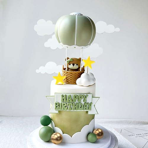 Roaring Good Time Grün Teddybär Tortendeko für Mädchen 1 Jahr, Taufe Junge, Kuchen Dekoration für Hochzeit, Baby Shower, Geburtstag Party von Roaring Good Time