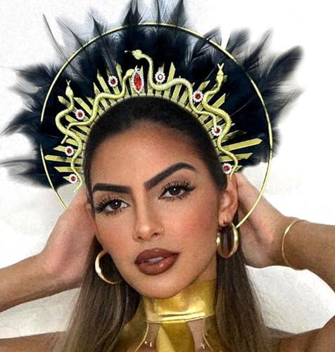 Roaring Good Time Medusa Kopfbedeckung Medusa Krone Schlange Stirnband Medusa Kostüm Zubehör Göttin Kostüm Feder Haarband Damen Halloween Weihnachten Party Kostüm von Roaring Good Time