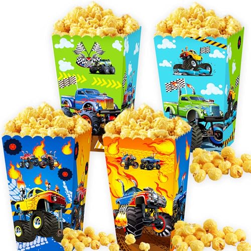 Roaring Good Time Monster Truck Party Popcorn Boxen Gastgeschenke Taschen Süßigkeiten Leckereien Taschen für Smash und Crash Dekoration Monster Truck Party Supplies Derby Geburtstag Dekorationen von Roaring Good Time