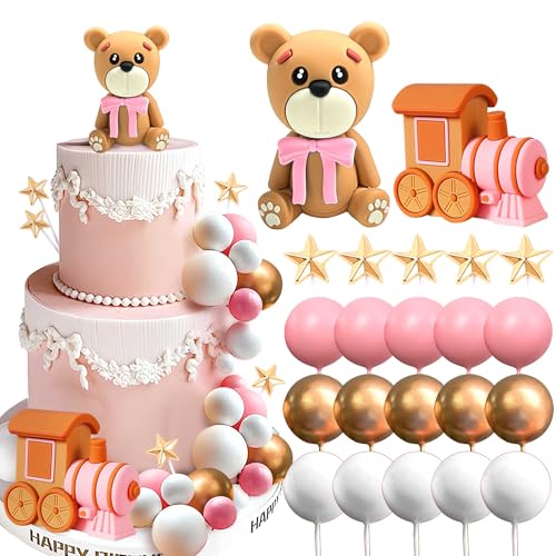 Roaring Good Time Rosa Teddybär Tortendeko für Taufe, Mädchen 1 Jahr, Babyshower, Hochzeit, Geburtstag Party - Kuchen Dekoration Roaring Good Time Rosa Teddybär Tortendeko für Taufe, Mädchen 1 Jahr, Babyshower, Hochzeit, Geburtstag Party - Kuchen Dekoration von Roaring Good Time