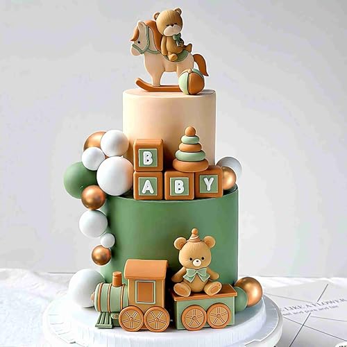 Roaring Good Time Taufe Junge Tortendeko Teddybär Mädchen 1 Jahr Grün Kuchen Dekoration für Babyshower Geburtstag Party von Roaring Good Time