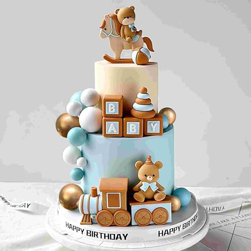 Roaring Good Time Teddybär Kuchen Dekoration Teddybär Tortendeko Taufe Junge Tortendekoration Junge 1 Jahr Blau Tortendeko für Hochzeit Babyshower Geburtstag Party von Roaring Good Time