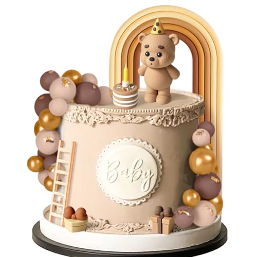 Roaring Good Time Teddybär Tortendeko Taufe Junge Kuchen Dekor Mädchen 1 Jahr Braun Tortendeko Teddybär Kuchen Dekoration für Geburtstag Party Hochzeit BabyDusche von Roaring Good Time