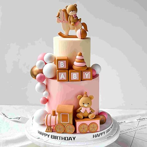 Roaring Good Time Teddybär Tortendeko für Taufe Junge, Mädchen 1 Jahr Rosa, Kuchen Dekoration für Hochzeit, Babyshower, Geburtstag Party von Roaring Good Time