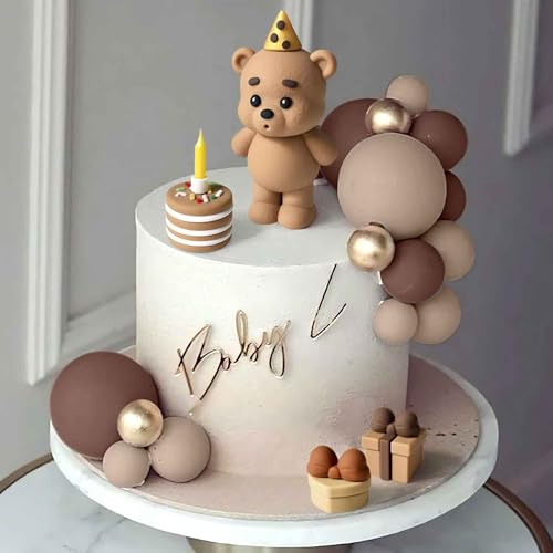Roaring Good Time Teddybär Tortendeko Taufe Junge tortendeko Mädchen 1 Jahr Braun Tortendeko Teddybär Kuchen Dekoration für Geburtstag Party Hochzeit BabyShower (Enthält keine Kerzen) von Roaring Good Time