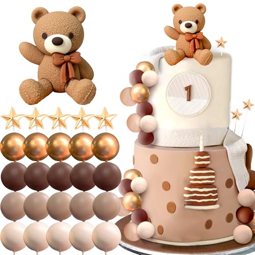 Roaring Good Time Teddybär Tortendeko für Taufe Junge Mädchen 1 Jahr Dunkelbraun Kuchen Dekoration für Hochzeit Babyshower Geburtstag Party von Roaring Good Time