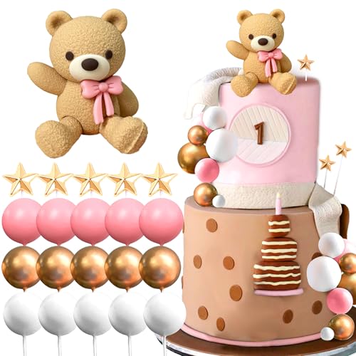 Roaring Good Time Teddybär Tortendeko Taufe Mädchen tortendeko Mädchen 1 Jahr Rosa Tortendeko Teddybär Kuchen Dekoration für Hochzeit Babyshower Geburtstag Party von Roaring Good Time