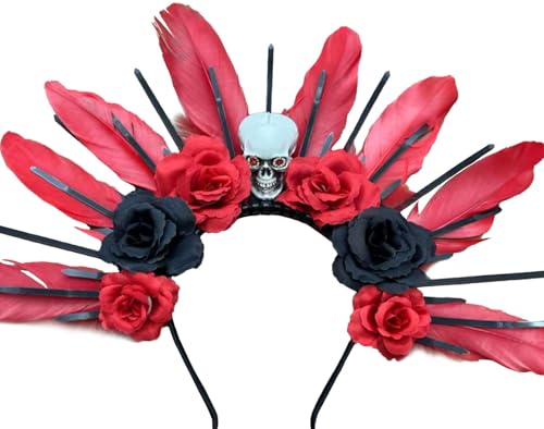 Roaring Good Time Totenkopf Halo Krone Barock Stirnband Totenkopf Göttin Tiara Krone Tag der Toten Feder Haarband Damen Halloween Stirnband für Karneval Maskerade Kopfbedeckung Halloween Kostüm Roaring Good Time Totenkopf Halo Krone Barock Stirnband Totenkopf Göttin Tiara Krone Tag der Toten Feder Haarband Damen Halloween Stirnband für Karneval Maskerade Kopfbedeckung Halloween Kostüm von Roaring Good Time