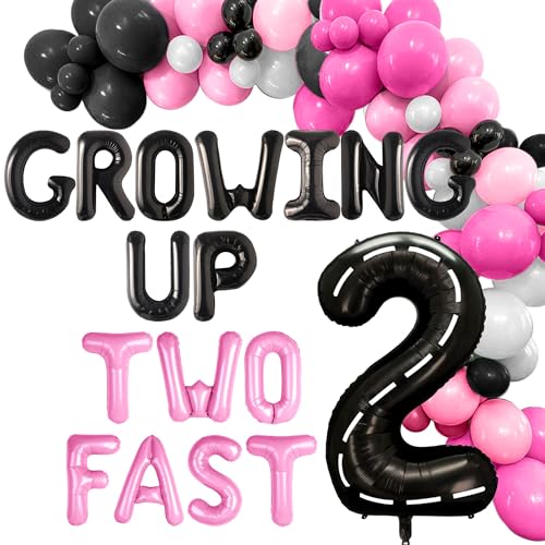 Rosa Zwei Fast Birthday Dekorationen Growing Up Two Fast Backdrop Number 2 Balloons Racing Car 2nd Birthday for Racing Car Party von Roaring Good Time