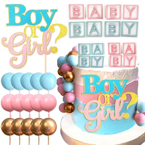 Rosa Blau Gender Reveal Tortendeko Junge oder Mädchen Kugeln Kuchen Dekoration Gender Reveal Party Deko BabyDusche Kuchen Dekoration von Roaring Good Time