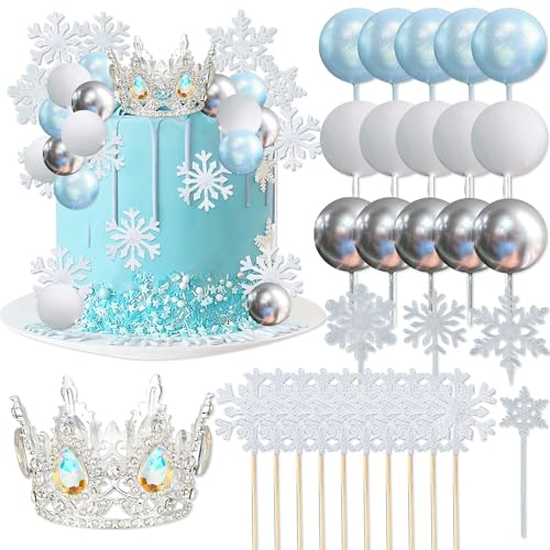 Schneeflocken Kugeln Kuchen Toppers Frozen Prinzessin Kuchen Dekoration Tiara Krone Geburtstag Dekoration für Geburtstag Boho Party Supplies von Roaring Good Time