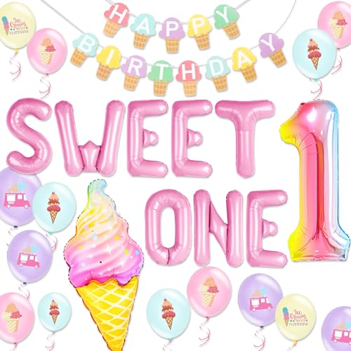 Sweet One Geburtstagsdekorationen für Mädchen, 1. Geburtstag, Partydekor-Set mit Ballon-Hintergrund, Girlande, Banner, Donut-Eiscreme-Thema, Partyzubehör Sweet One Geburtstagsdekorationen für Mädchen, 1. Geburtstag, Partydekor-Set mit Ballon-Hintergrund, Girlande, Banner, Donut-Eiscreme-Thema, Partyzubehör von Roaring Good Time