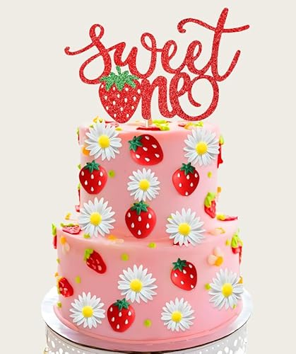 Tortenaufsatz für den 1. Geburtstag, Motiv: Dasiy Blume, süßes Obst-Thema, Erster Geburtstag, Erdbeere, Babyparty, Partyzubehör Tortenaufsatz für den 1. Geburtstag, Motiv: Dasiy Blume, süßes Obst-Thema, Erster Geburtstag, Erdbeere, Babyparty, Partyzubehör von Roaring Good Time