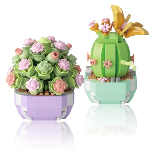 RobLuX 2 Mini Blumen Sukkulenten Bausteine Set Blumenstrauß-Set Bausteine Blumen Mini Pflanze Blume Botanische Simulation Topf Sukkulenten Bonsai Baum Set Büro Wohndekor Geschenke von RobLuX