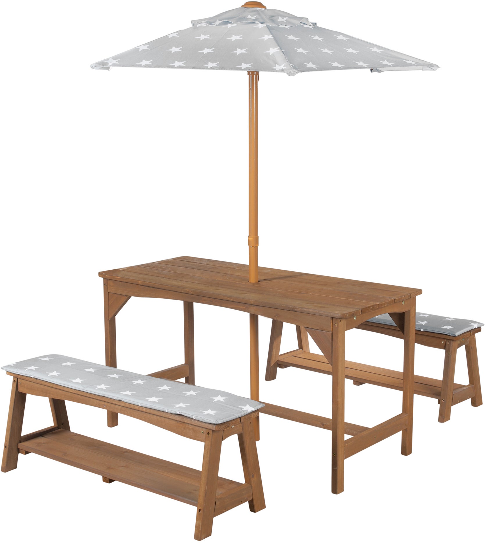 Roba Kinder Picknicktisch Set für 4 Deluxe mit Sonnenschirm & Sitzkissen, Teak Wood Roba Kinder Picknicktisch Set für 4 Deluxe mit Sonnenschirm & Sitzkissen, Teak Wood von Roba