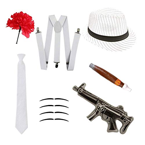 Robelli Gangster Fancy Kleid Set-Trilby Hut, Krawatte, Hosenträger, Zigarre, Schnurrbart & Nelke Robelli Gangster Fancy Kleid Set-Trilby Hut, Krawatte, Hosenträger, Zigarre, Schnurrbart & Nelke von Robelli